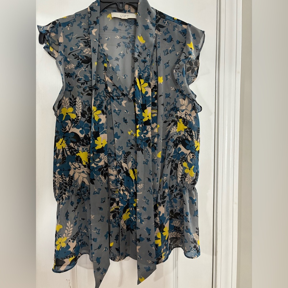 Floral Ruffle Sleeve Top - Blue and Yellow